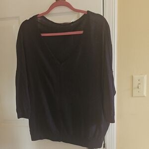 Navy Blue Dokman Sleeve Light Sweater, Cotton, Linen, Xl